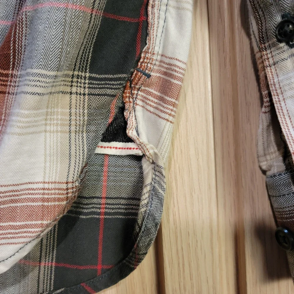 Banana Republic Tailored Slim Fit Plaid Button Down Shirt Mens L Rust Black